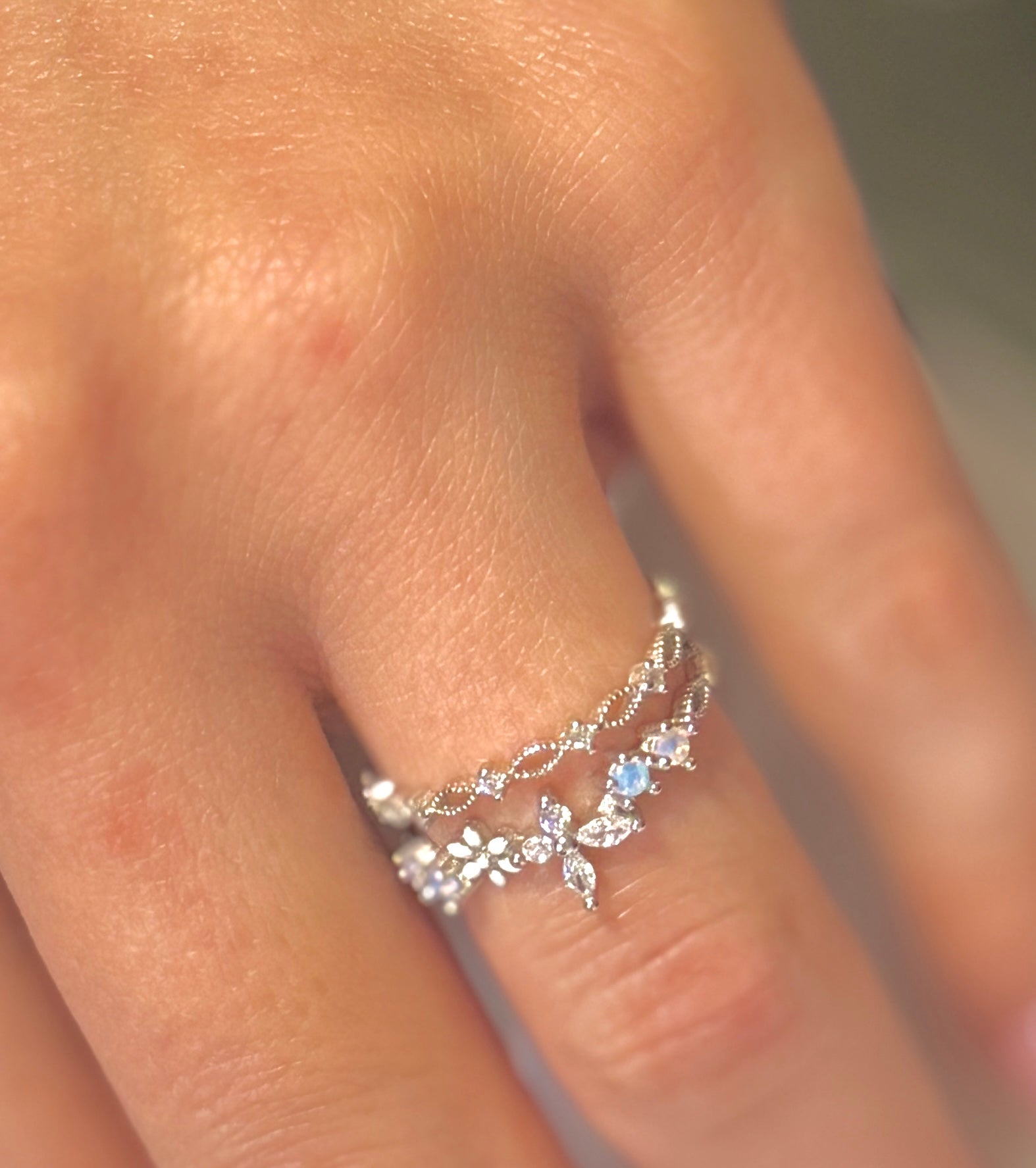 Springtime Ring - Adjustable Blue & Pink Sterling Silver Butterfly Ring